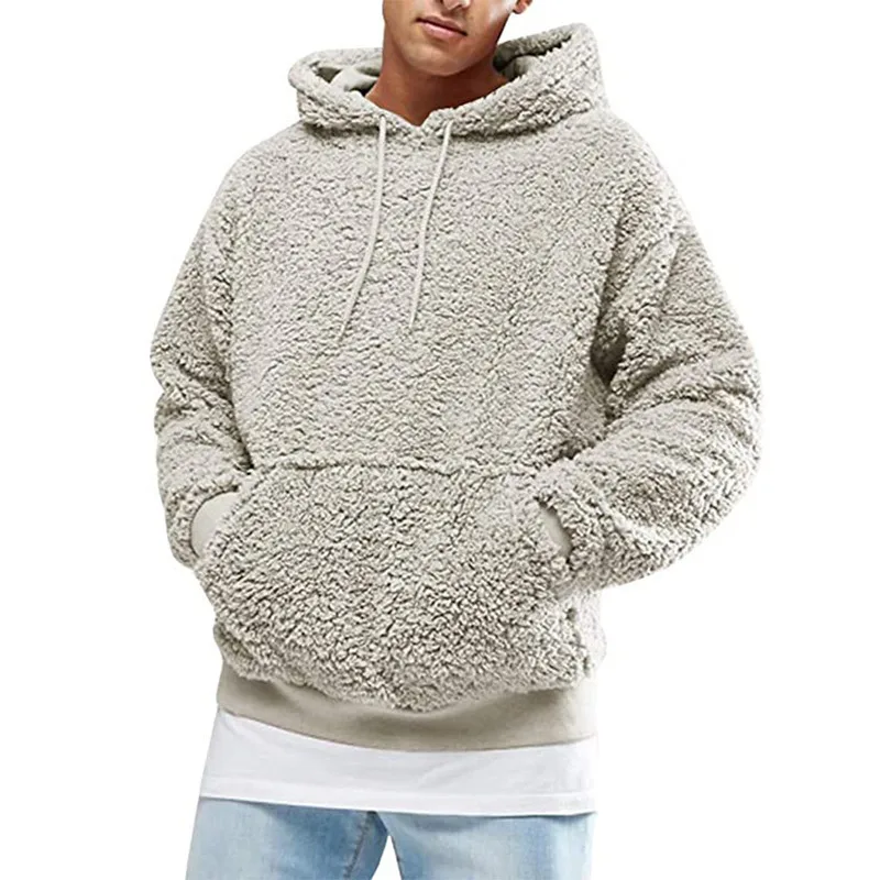 

Autumn Winter MenS Fleece Lined Hooded Sweatshirt Cozy Warm Pullover Soft Fluffy Casual Streetwear Trendy Thickened Long Sleeve