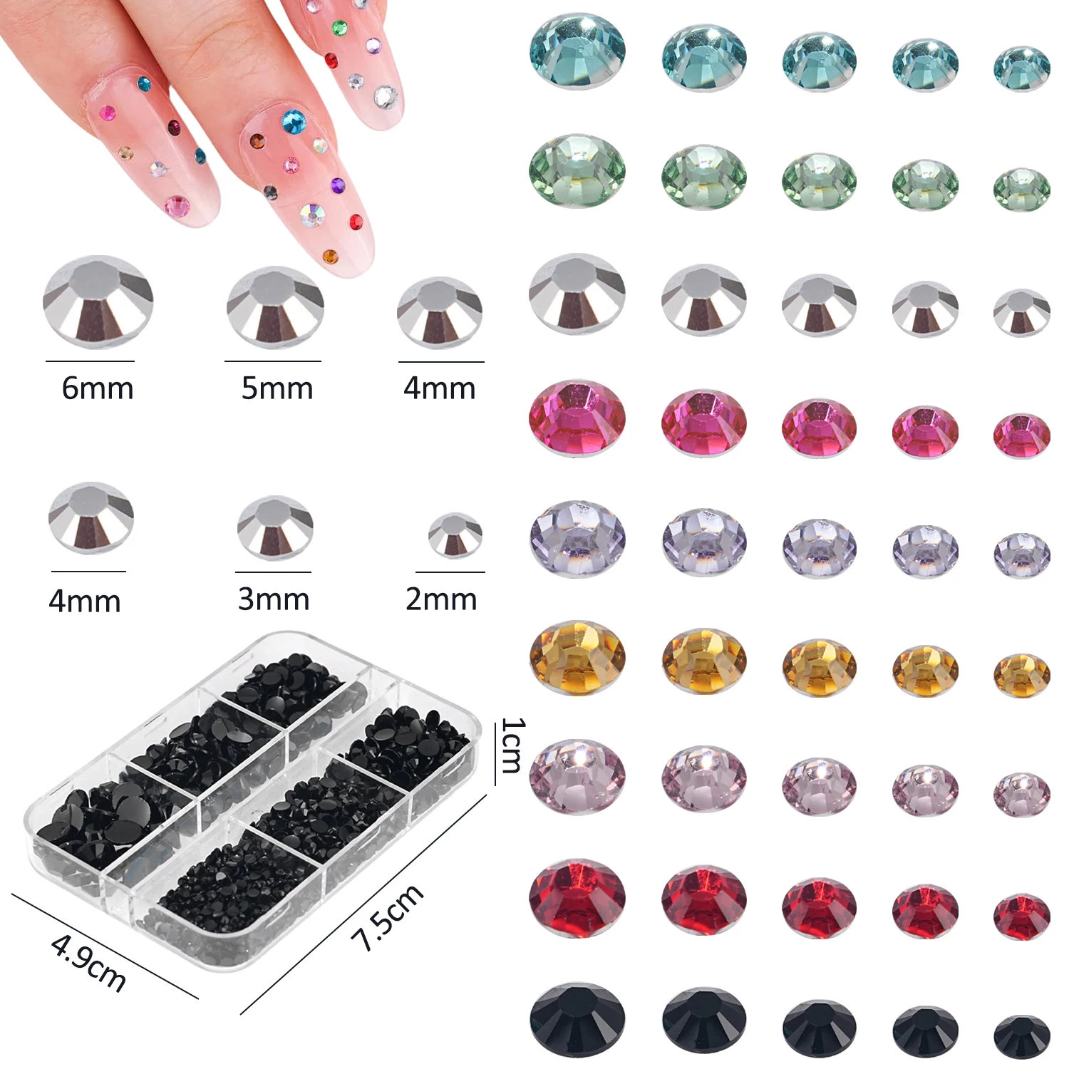 6-grid/box 2-6mm mixed size resin diamond nail flat back nail accessories nail rhinestones DIY decoration