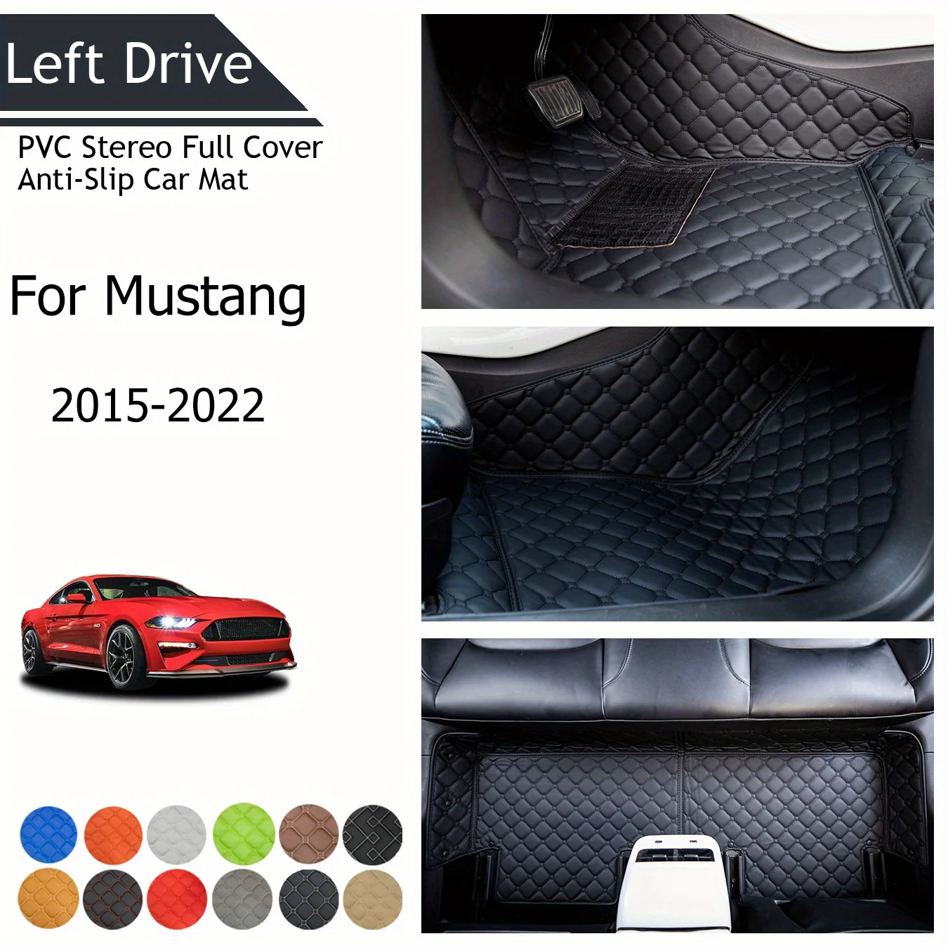 

TEGART 【LHD】For Ford For Mustang 2015-2022 Three Layer PVC Stereo Full Cover Anti-Slip Car Mat car accessories