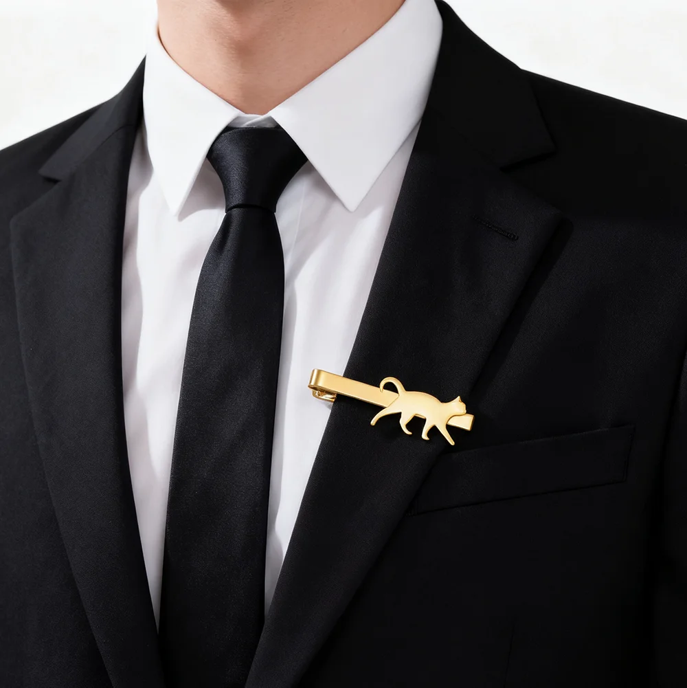 Waking Cat Tie Clip for Man Women Stainless Steel Cute Animal Kitten Tie Pin Suit Accessories Wholesale Birthday Gift 2026