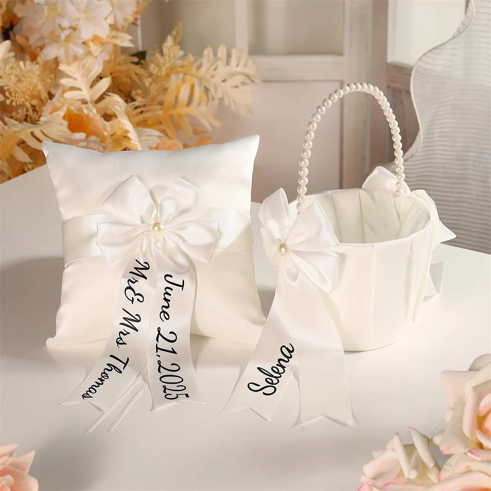 

Personalized Flower Girl Basket and Ring Bearer Pillow Wedding Day Supplies Elegant Accessory Bridal Shower Gift Proposal Party