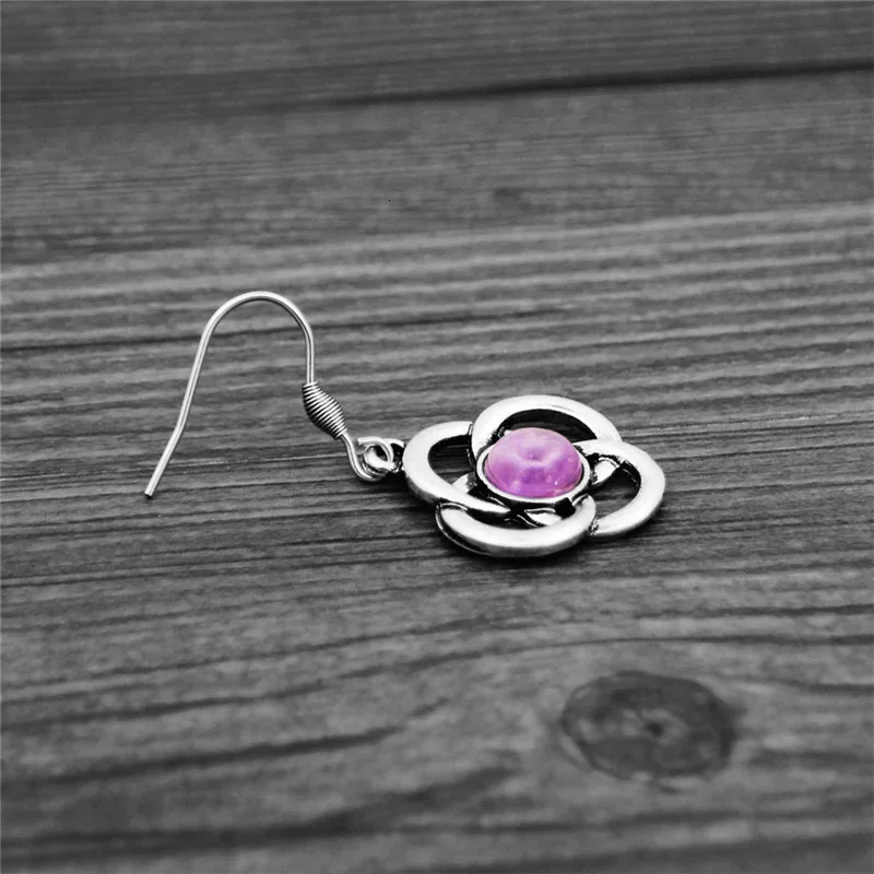 Vintage Bowknot Amethysts Quartz Lapis Earrings For Womem Natural Stone Dangle Fashion Stainless Steel Hook Earring TE549