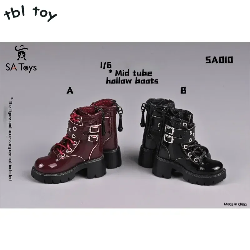 1/6 Scale Hollowed Female Soldier Ankle High Boots Pu Leather Lace Up Shoes Model for 12