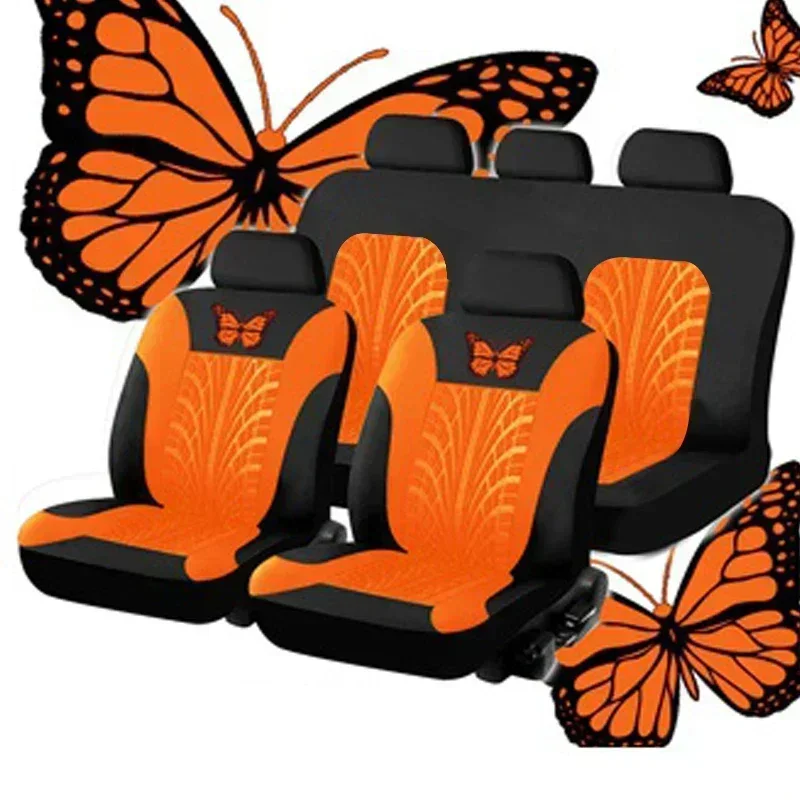 2/4/9-teiliges universelles Autositzbezug-Set – rotes Schmetterlings-Stickdesign – schützt Sitze vor Flecken, verschütteten Flüssigkeiten und Verschleiß – Detail 7