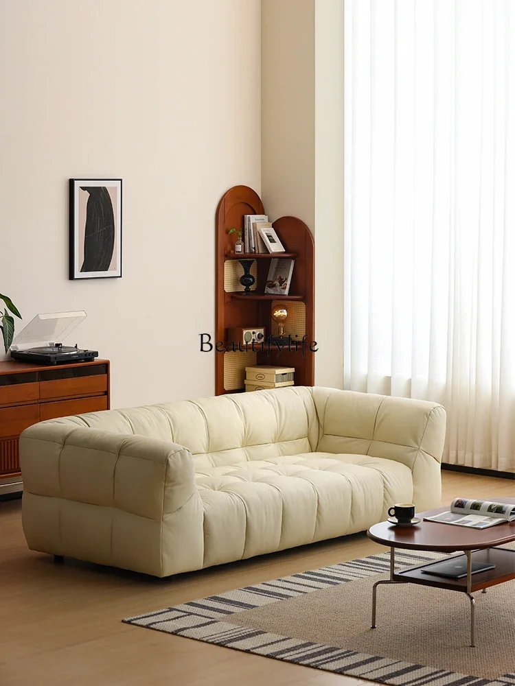 

XX39White marshmallow sofa first layer cowhide leather French living room cream simple sofa