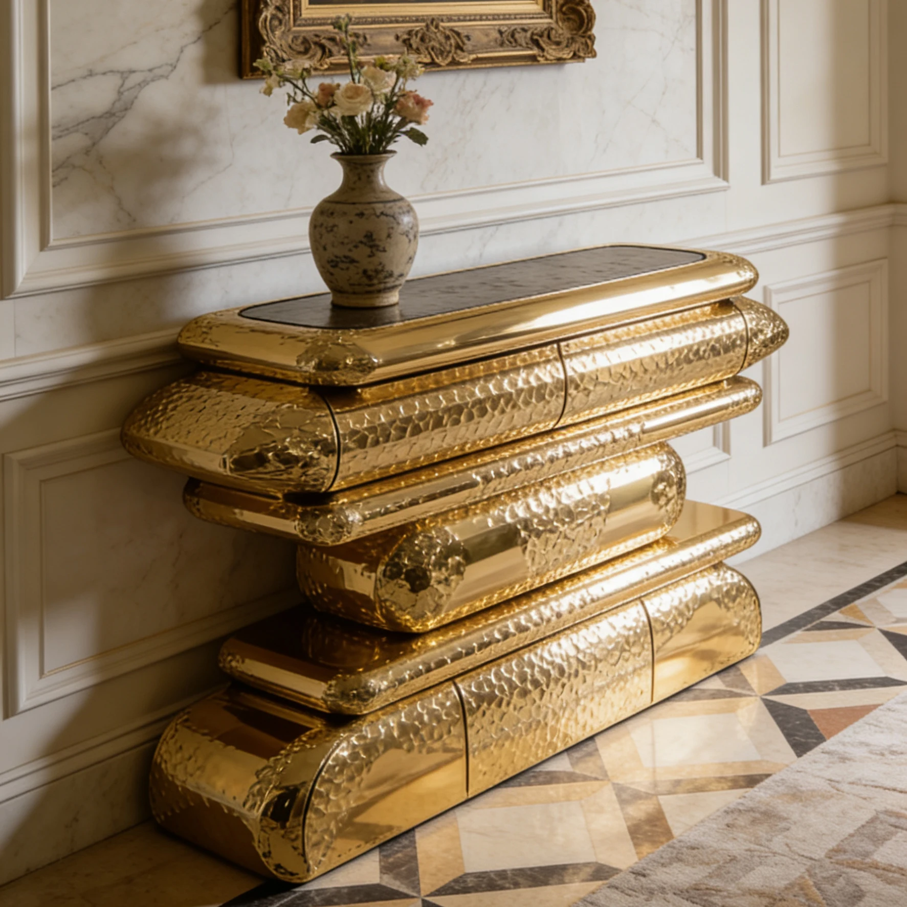 Gold Artistic Living Room Cabinet  French Style Console Table Customizable Color