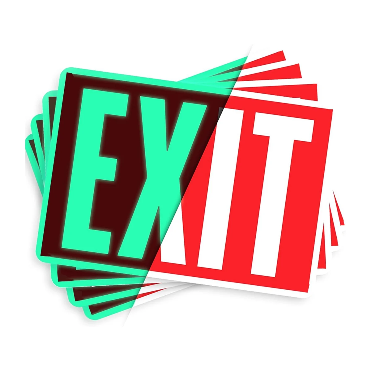 AT16 Exit Sign Stickers -Glow in the Dark - 4 Pcs, 12 Inch By 7 Inch - Illuminated Emergency Exit Signs for Office