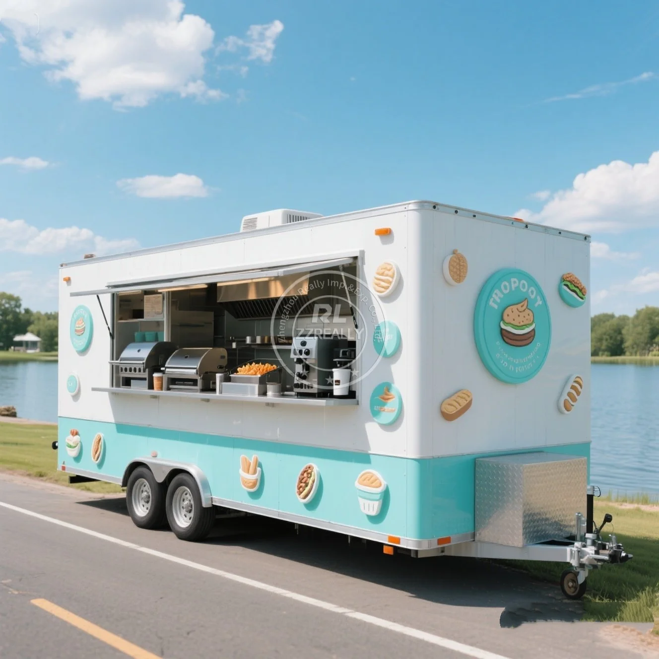 

Modern Mobile Food Trailer with Burger , Coffee Vending, and Pizza Oven for Sale