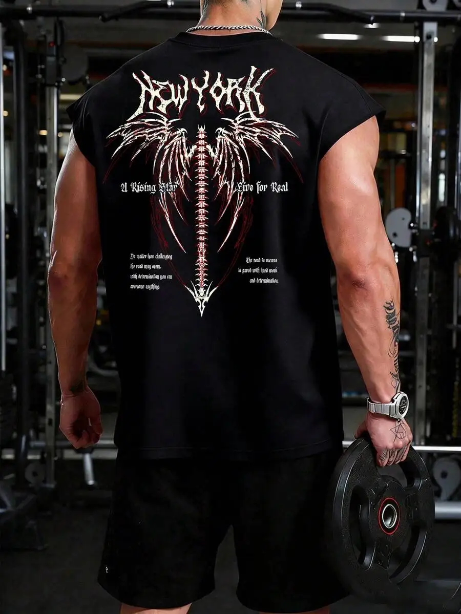 

Mens Cap Sleeve Gym T-Shirt With Graphic Print