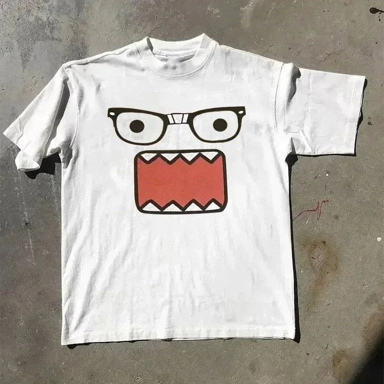 2025年夏 ラインストーン付き 面白い柄 デイリーTシャツ 男女兼用 シンプル カラーブロック 多用途 ゴシック 半袖 ルーズTシャツ