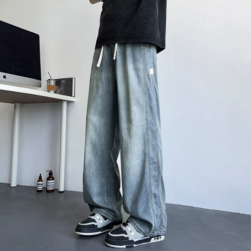 2025 여름 신상 남성 한국판 패션 텐셀 스트레치 리오셀 루즈핏 캐주얼 만능 편안한 단색 청바지