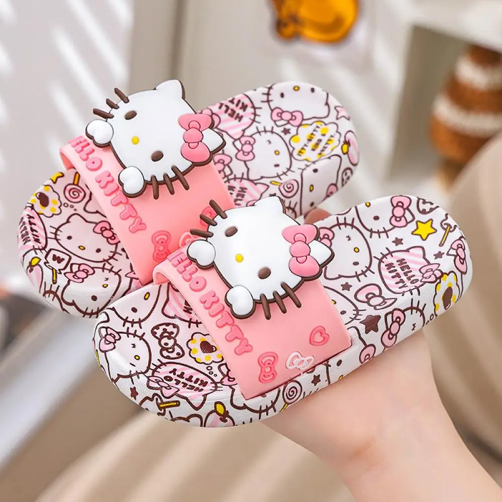 

Милые детские тапочки «Hello Kitty» для девочек Sanrio, аниме Kuromi Kawaii Cinnamoroll, домашние сандалии, летние нескользящие туфли с милыми героями мультфильмов для малышей