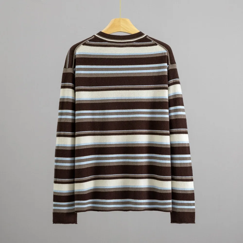 Retro Color Multi-color Striped New Australia Wool Silhouette Knitted Sweater