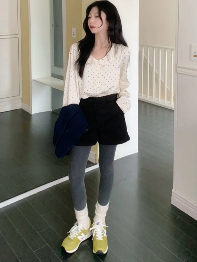 Chique polka dot satijnen ronde ne blouse voor dames basislaag irt Koreaanse Sle lente herfst winter vrijetijdskleding