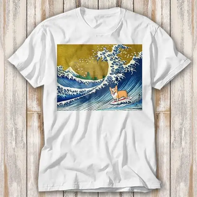 The Great Wave Off Kanagawa Surfing Corgi Dog T Shirt Best Seller Funny Movie Music Meme Top 4149