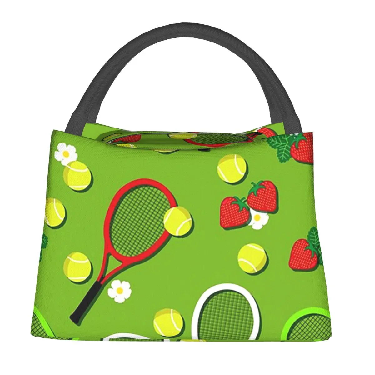 Tennis Rackets And Balls Lunch Bags Insulated Bento Box Resuable Lunch Tote Picnic Bags Cooler Thermal Bag for Woman Kids Office