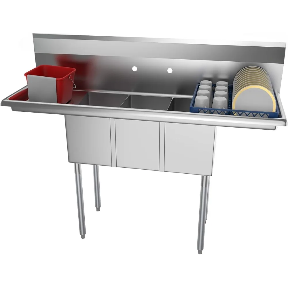 

Кухонная мойка из нержавеющей стали с 3 отделениями и правыми и левыми сливными досками — размер чаши 10 x 14 x 10 дюймов, серебристая