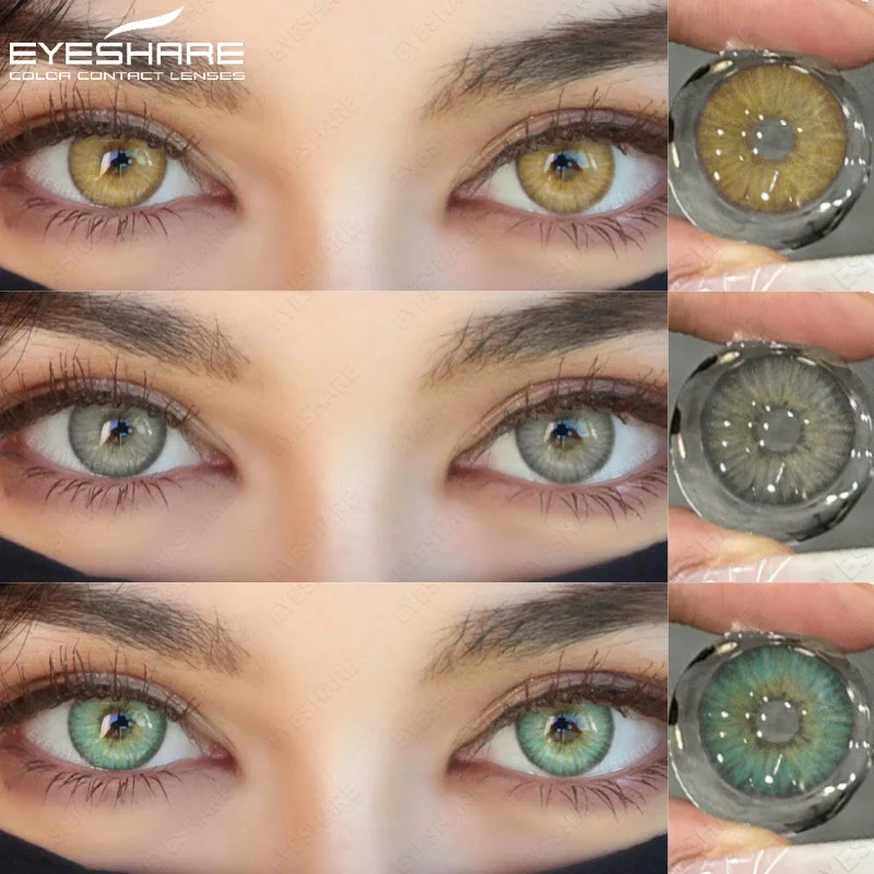 Eyeshare 1 par de lentes de contato coloridas, lentes de olho marrom, lentes de contato cinza, verdes, lentes azuis, lentes de contato naturais anuais