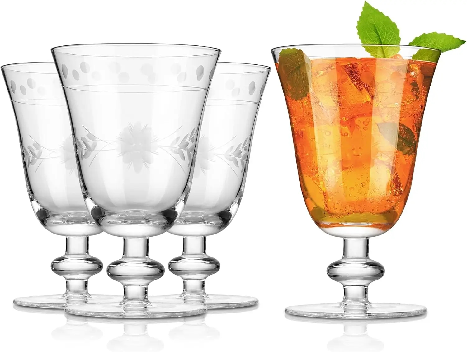 

Vintage Wine Glasses Set of 4, 10 oz Hand-Blown Etched Stem Glassware for Weddings & Dinners