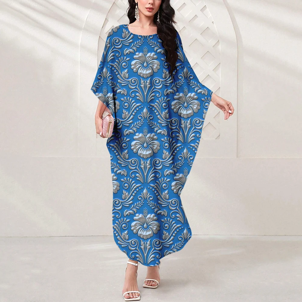 Fashion Summer Dresses 2024 Women's Gilbarb Muslim Islamic Long Dresses Vintage Print O-collar Robe Batwing Sleeve Long Dresses