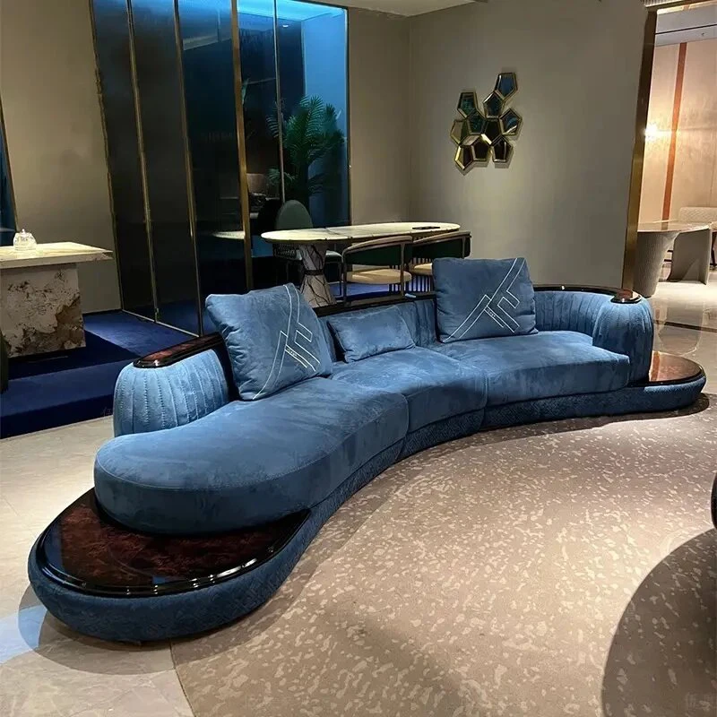 #Modern Curved Tufted Sectional Convertible Light Luxury High Density Sponge Nubuck Leather Fabric Sofa Set Basement