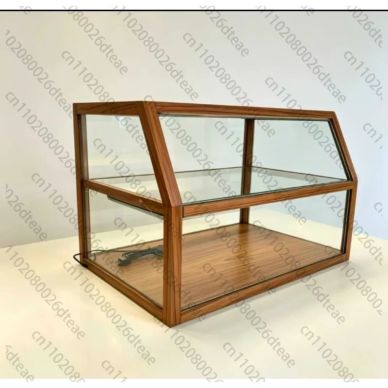 Solid Wood Glass Bakery Display Cabinet, Small Front Desk Bar Counter Showcase For Cake Coffee Shop Pastry Dessert Bread