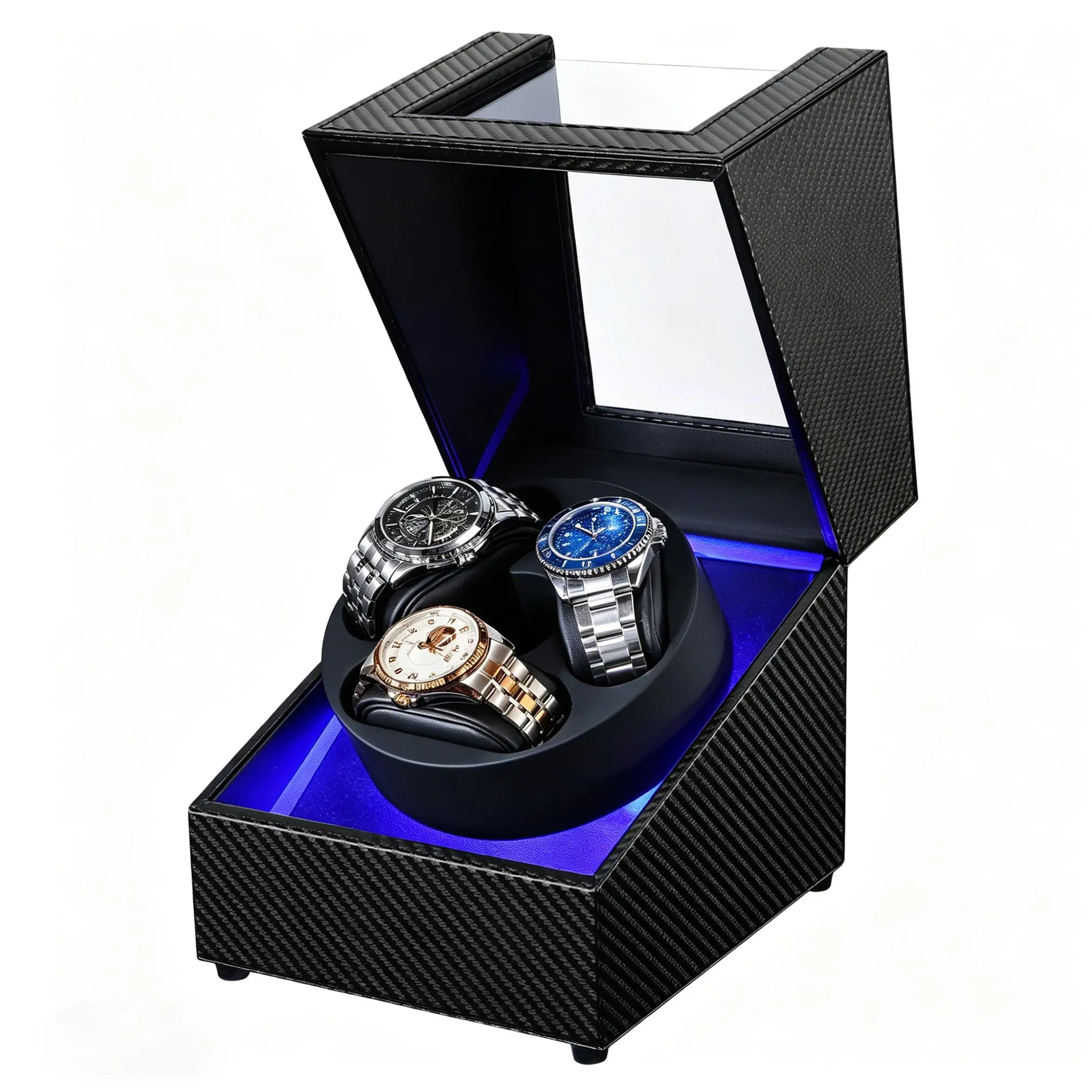 J&T Technology - Estuche Giratorio para Relojes Automáticos con Luz LED y Motor Japonés Silencioso