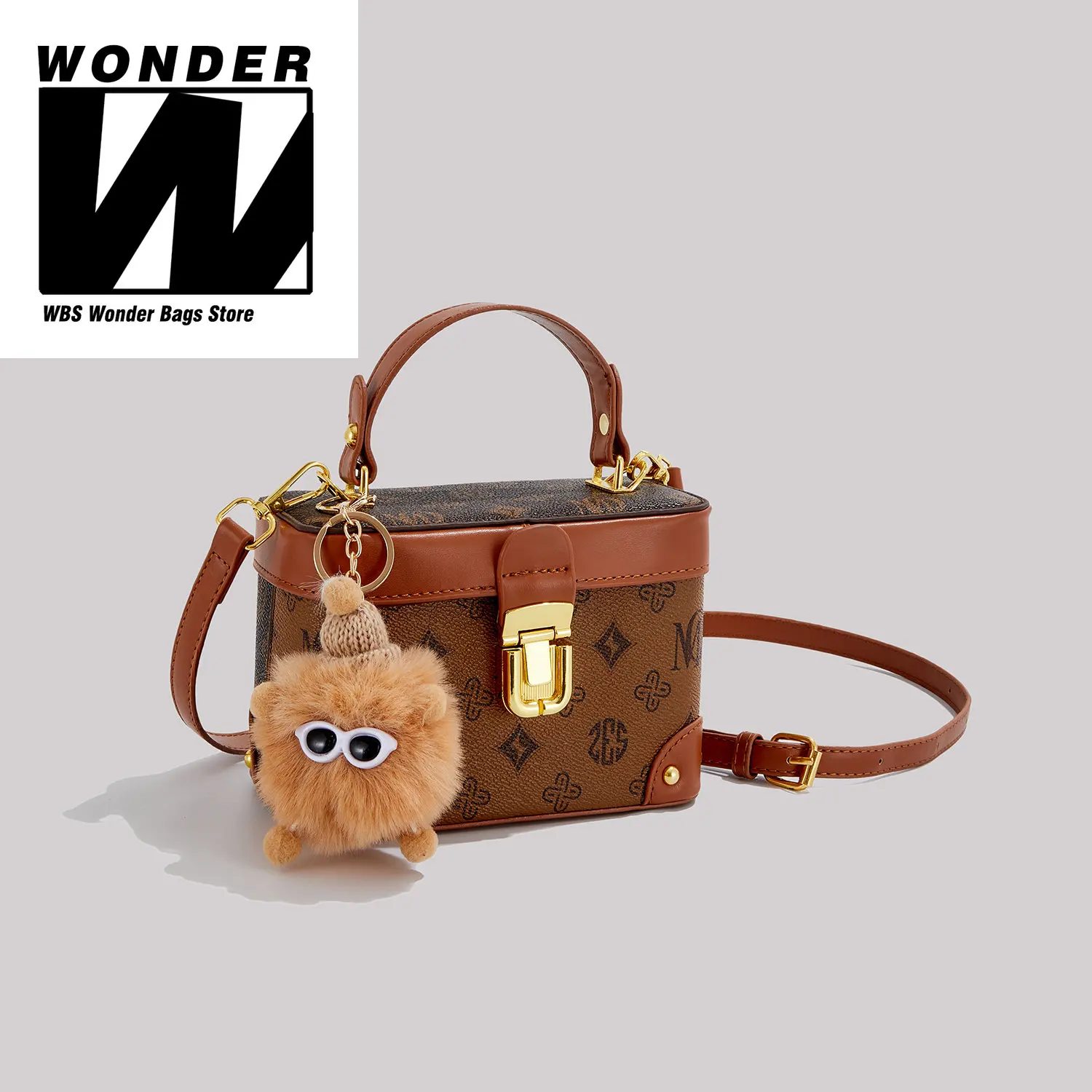 WBS 2024 New Design Fashion Box Bags for Women Portable Mini Bag Light Weight Vintage Pattern with Decoration Doll Shoulder Bag