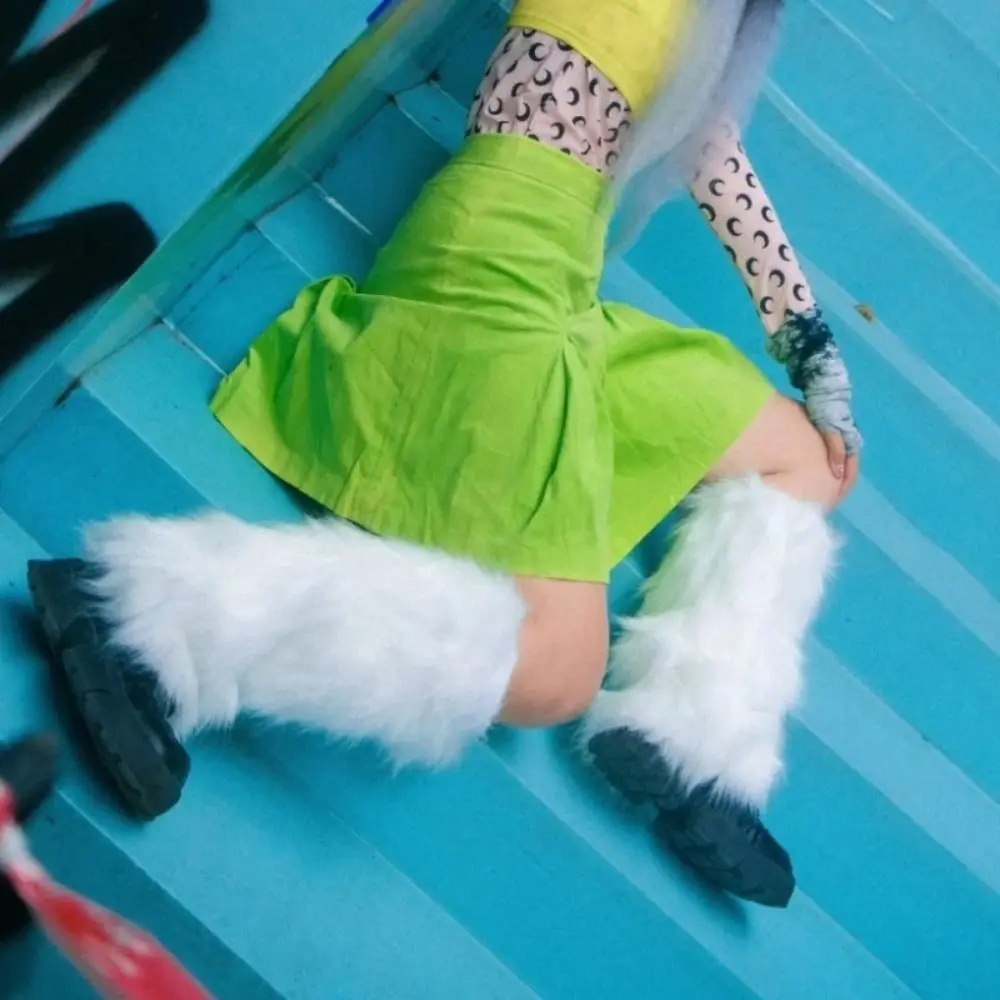 

Fashion Faux Fur Furry Leg Warmers Bow Japanese Style Lolita Boots Cover Kawaii Thickened Long Tube Sock Women