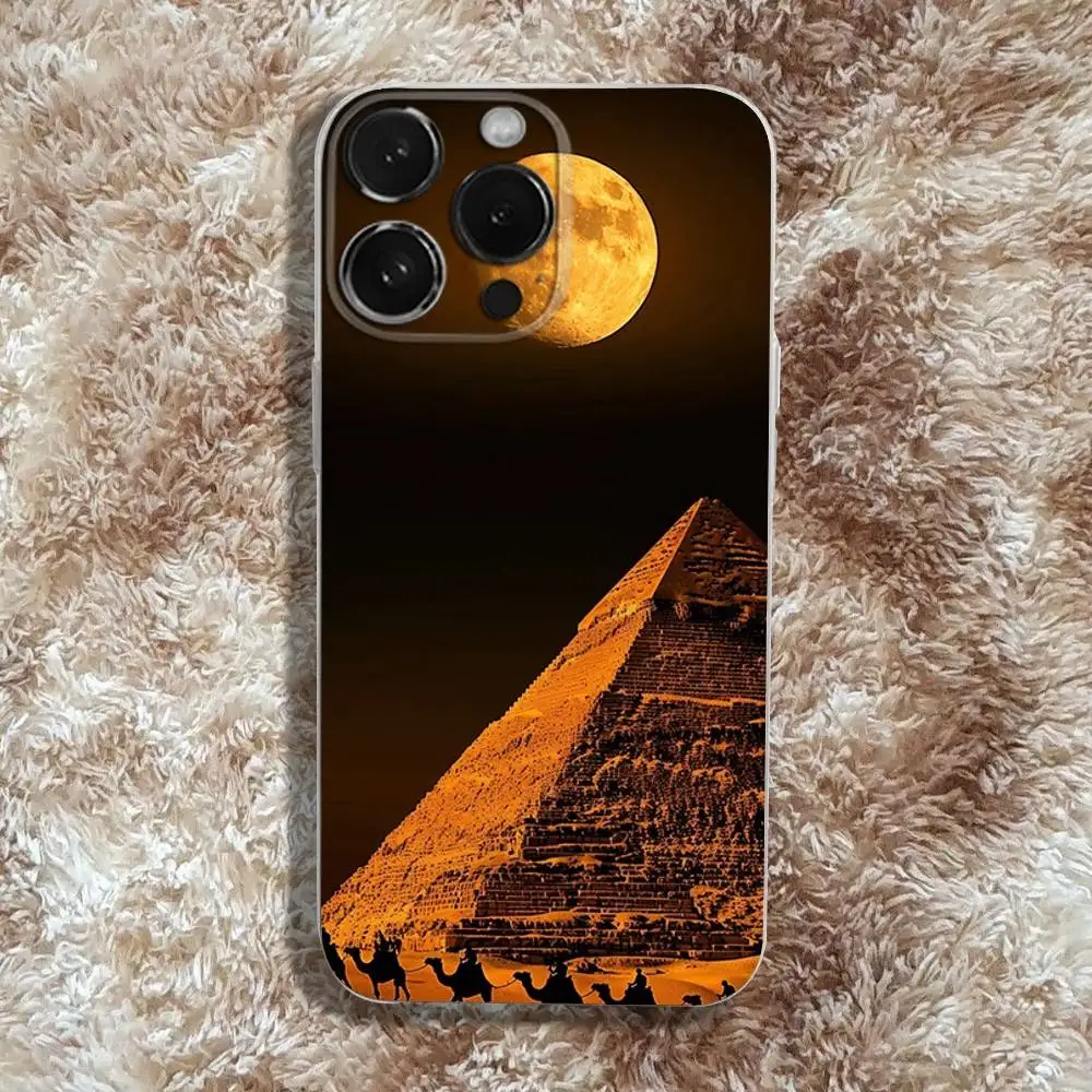 Etui na telefon z motywem egipskich piramid dla iPhone'a 17, 16, 15, 14, 13, 12, 11, Pro, Max, Plus, E, SE4, Air, Mini, przezroczyste.