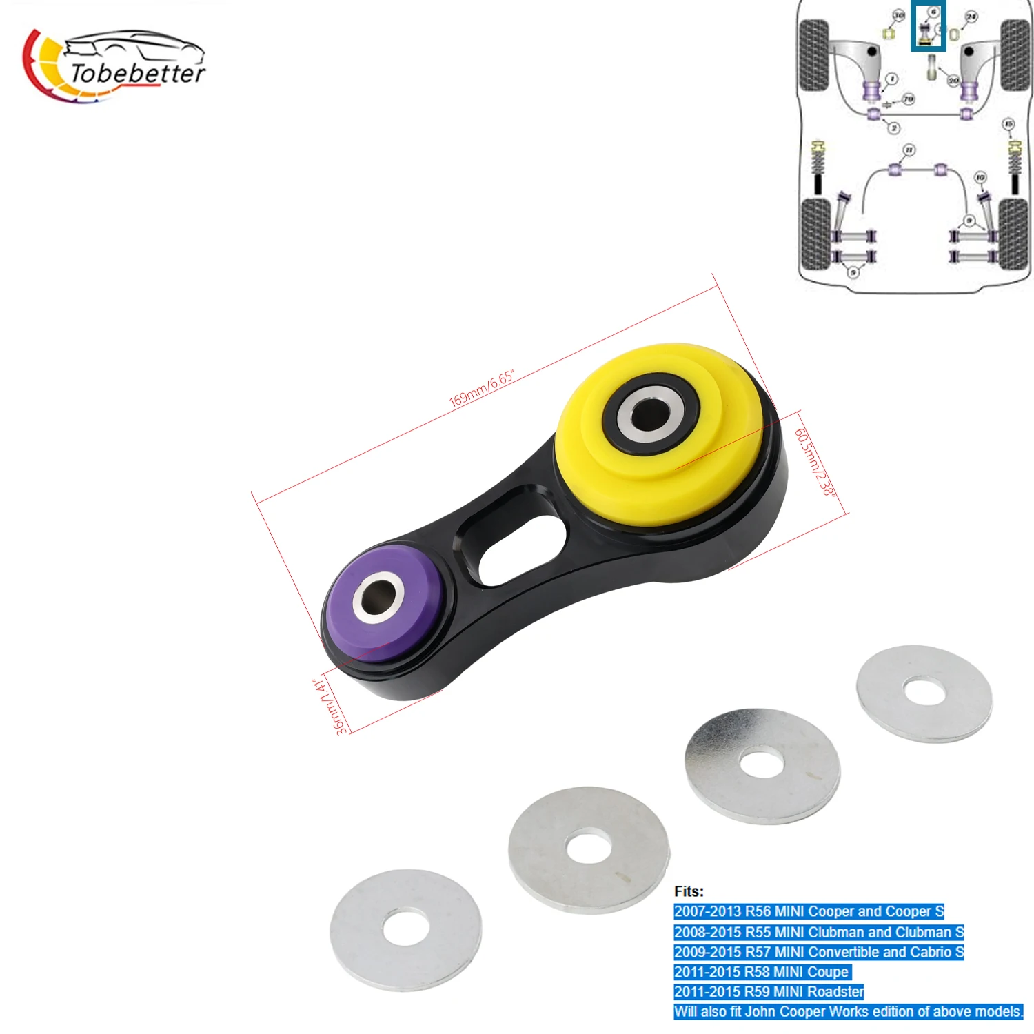 PFF5-220 PU power Lower Engine Mount with Bushings upgrade for 2007–2013 MINI Coopers R55, R56, R57, R58, and R59