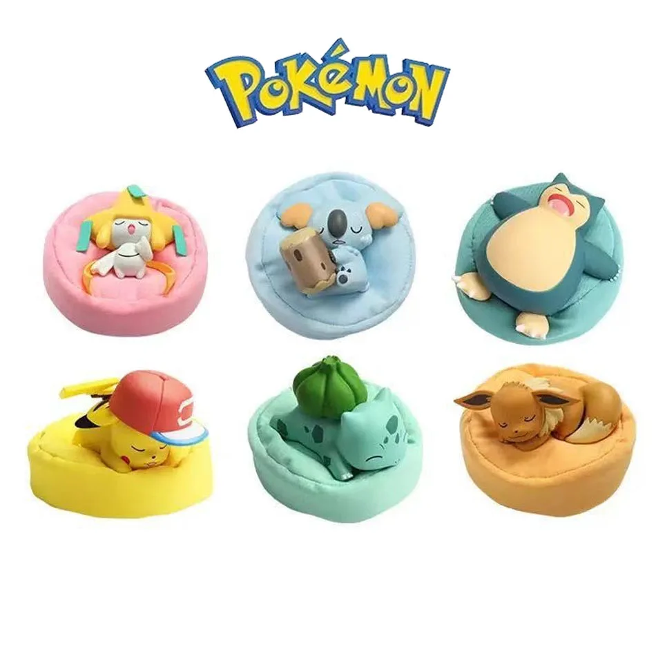 HOT Cartoon Schlaf-Pikachu Snorlax Bulbasaur Anime-Figuren PVC-Modell Spielzeuge Q-Version Puppen Niedliche Plüsch Schlafzimmer-Deko Kinder-Geschenk