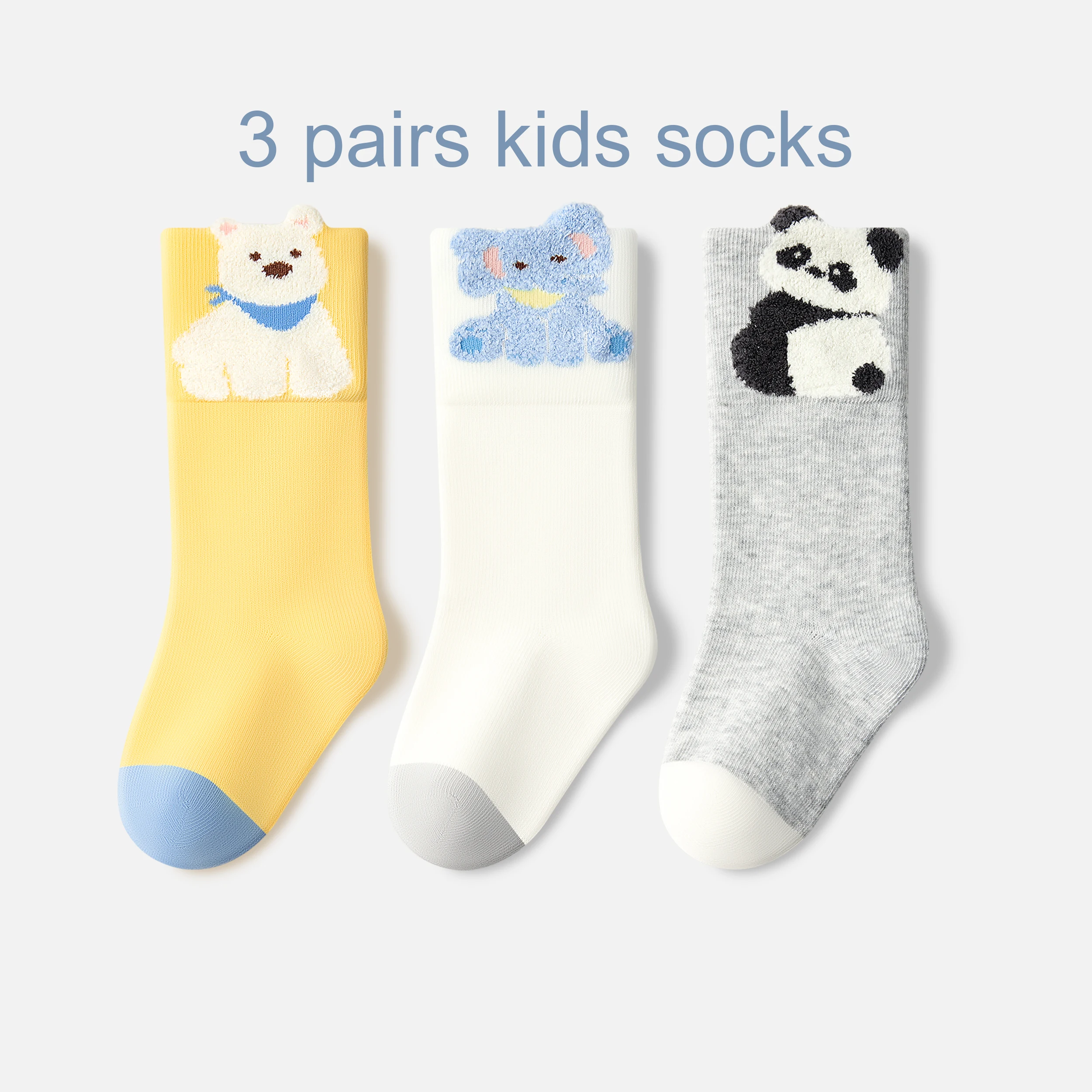 Beibi 3-Pack Children's Mid-Calf Socks Cartoon Animal Print Warm Autumn Winter Long Tube Socks for 0-6 Years Old Kids