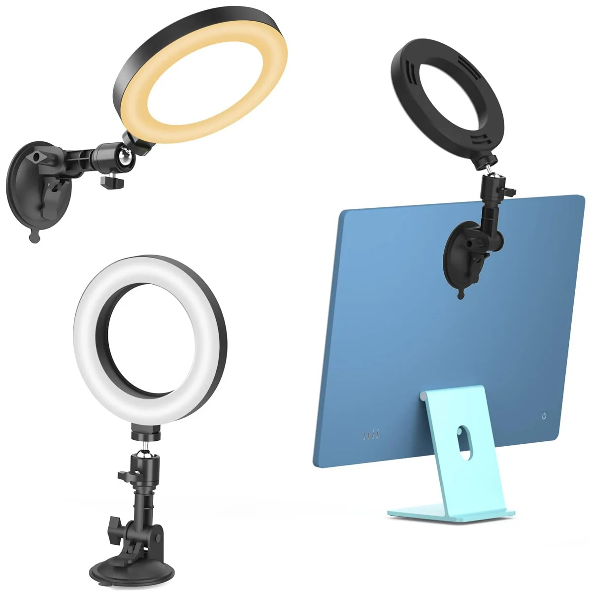 16cm Ring Light with Suction Cup for Computer Monitor and Wall, Portable Halo Streaming Light for Zoom Video Conference,Makeup