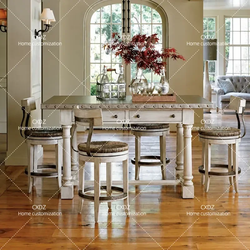 Rural Solid Wood Retro Bar Table and Chair Set Light Luxury Entrance Console Customizable Furniture for Restaurant Home