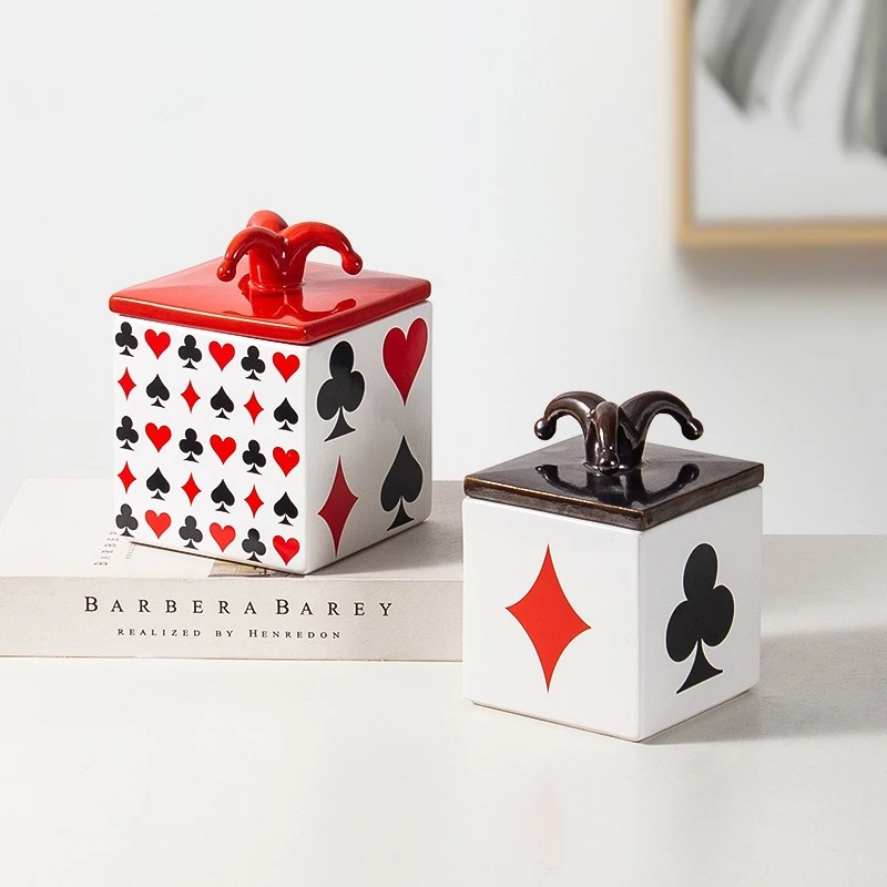 Nordic Creative Ceramic Storage Can,Classic Poker Joker Ornament,Snack/Candy Storage Can,Home Kitchen Decoration and Organizer