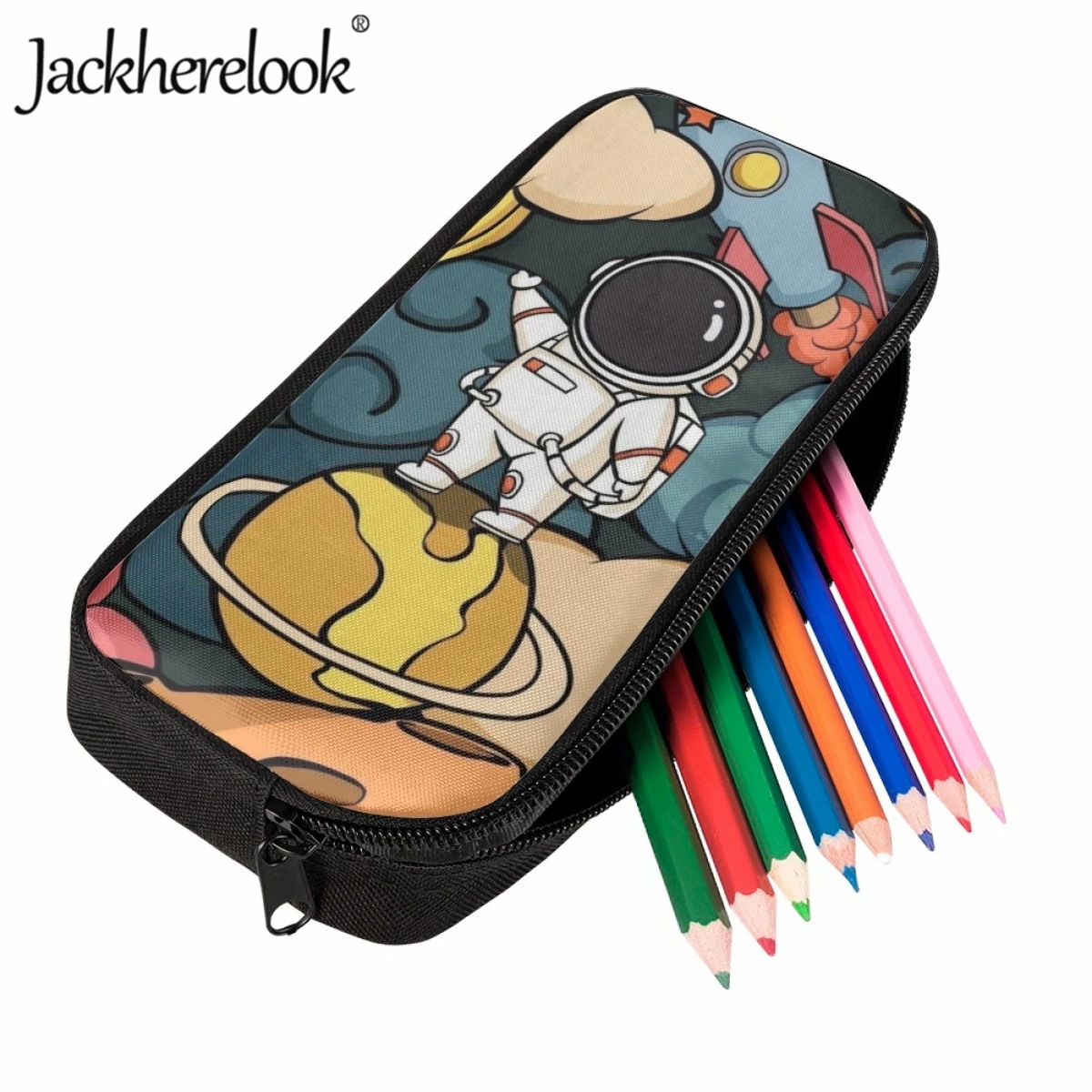 Jackherelook School Boy Pencil Case Brave Astronaut Pattern Makeup Bag Children Pencil Bags Stationery Organizer Kids School Bag