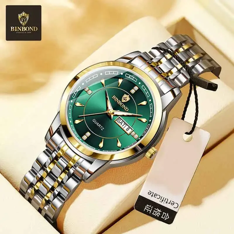 BINBOND Original Brand Ladies New Quartz Wristwatch Luxury Stainless Steel Waterproof Women's Watch Fashion Luminous Ms Watches