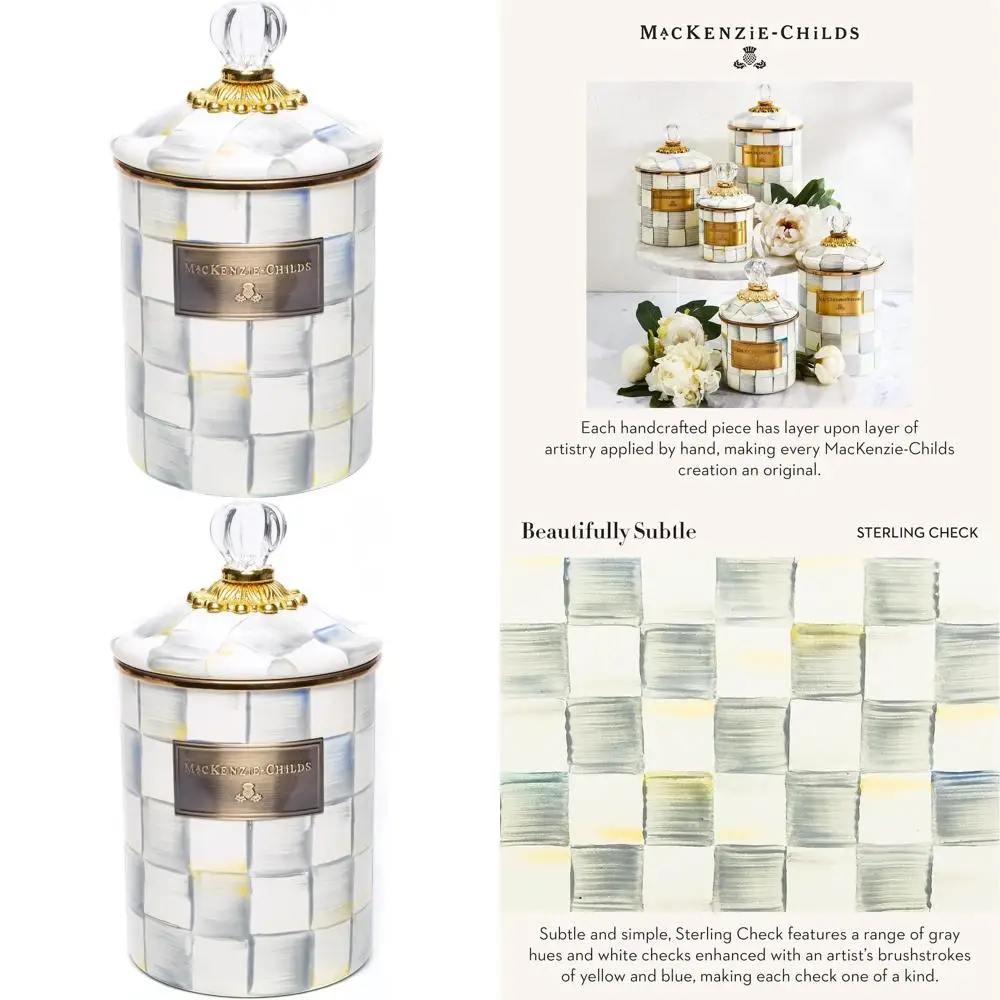 Grau-weiß karierte mittelgroße Emaille-Vorratsdose für Mehl und Zucker, 1,42 l