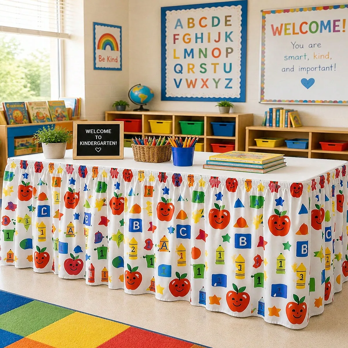 1PC send a tablecloth, table skirt, alphanumeric theme table skirt, colorful campus style tablecloth table skirt