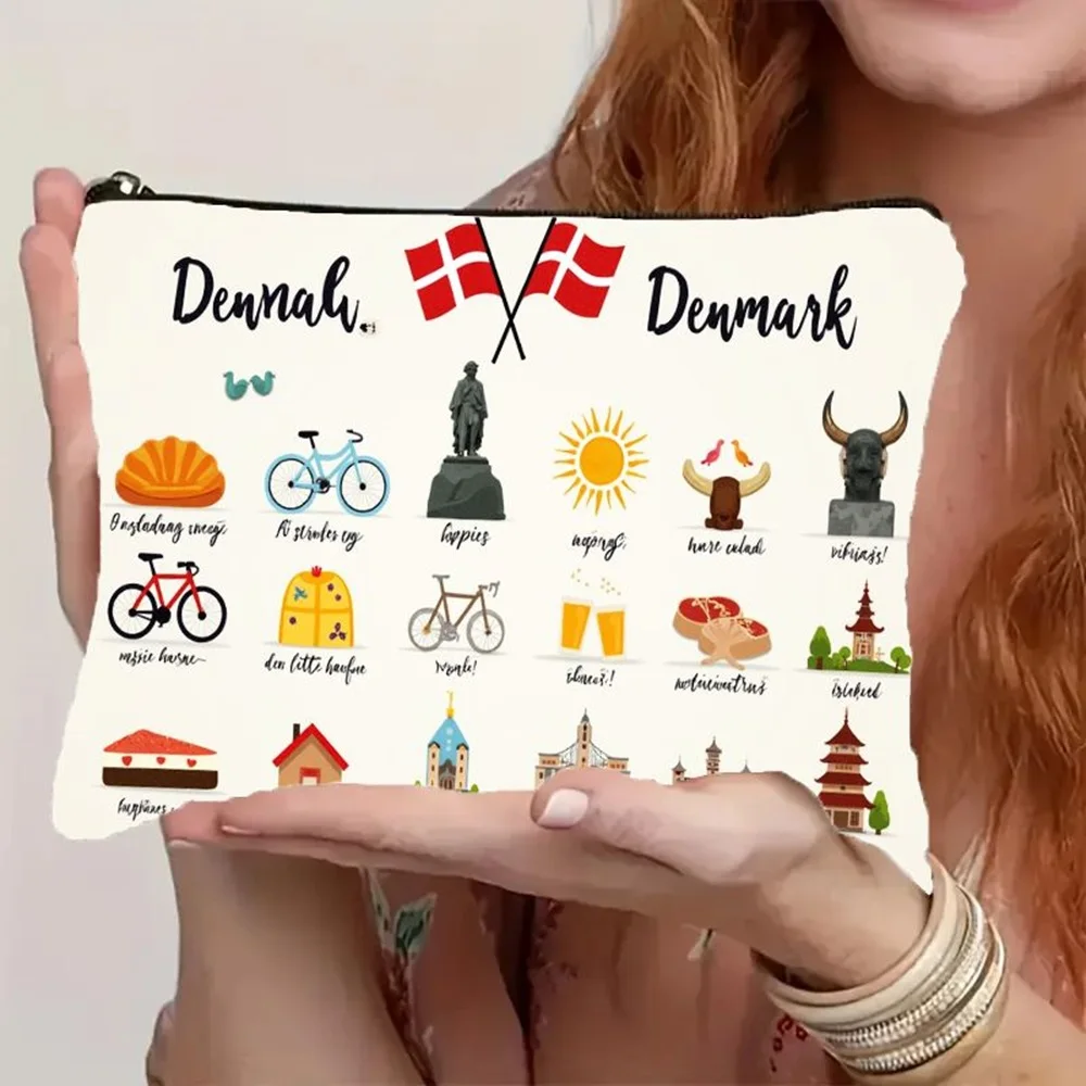 1 Piece Danish Cultural Icon Makeup Bag - Multifunctional Zipper Pouch for Women, Perfect Travel Zipper Storage Bag, Fun Birthday Gift