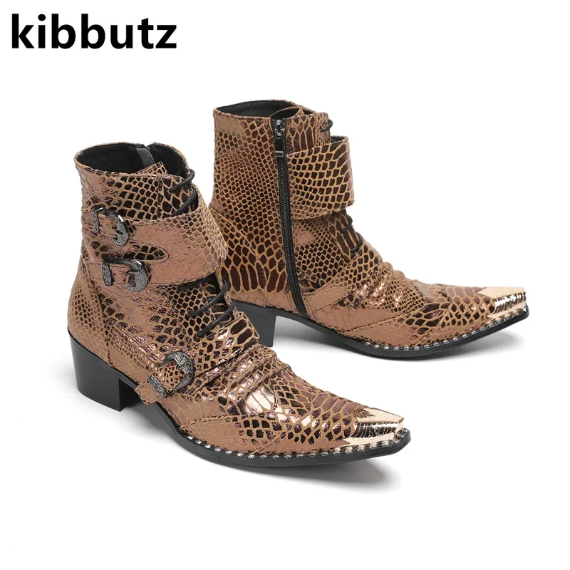 

Мужские модные короткие ботинки в стиле панк, ботильоны на молнии с острым носком и пряжкой на молнии, ковбойские сапоги из натуральной кожи на среднем каблуке