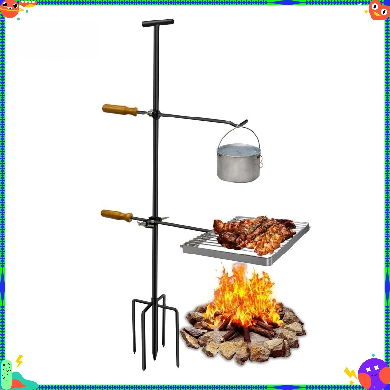 Outdoor Multifunctional Firewood Rack, Ground Insert Bonfire Stand for Courtyard