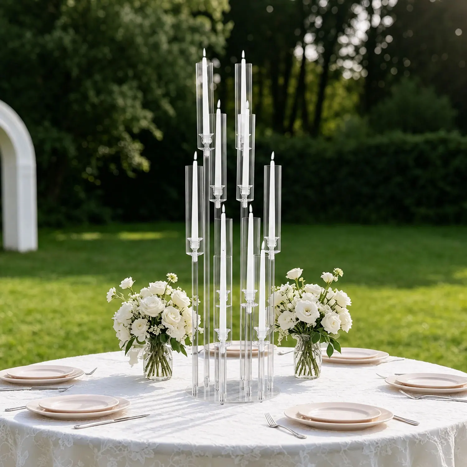 10 Arm Acrylic Candelabra Centerpieces 37.7 Inch Tall Floor Candlestick Holder with Lampshades for Wedding Table Decorations Party Event view 3