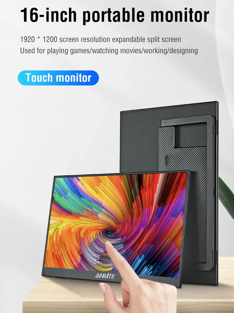 Anmite 14/16-Inch Draagbare Touch Monitor 1200P HDR 16:10 Laag Blauw Licht Voor XBox PS4/5 Schakelaar Mobiele Telefoon PC Loptop Uitbreiding - afbeelding 2