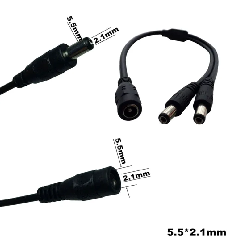 DC 12V 1 to 2/1 to 3/1 to 4/1 to 5/1 to 6/1 to 7 8 9 Power Extension Cable, 5.5x2.1mm Fork Connector for Multiple LED Lights