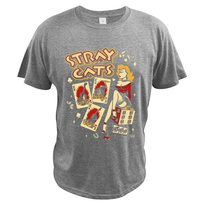 Stray Cats Rock Classic T-Shirt American Rockabilly Band Fans Hipster Streetwear Fashion Breathable Cotton Men T Shirts EU Size