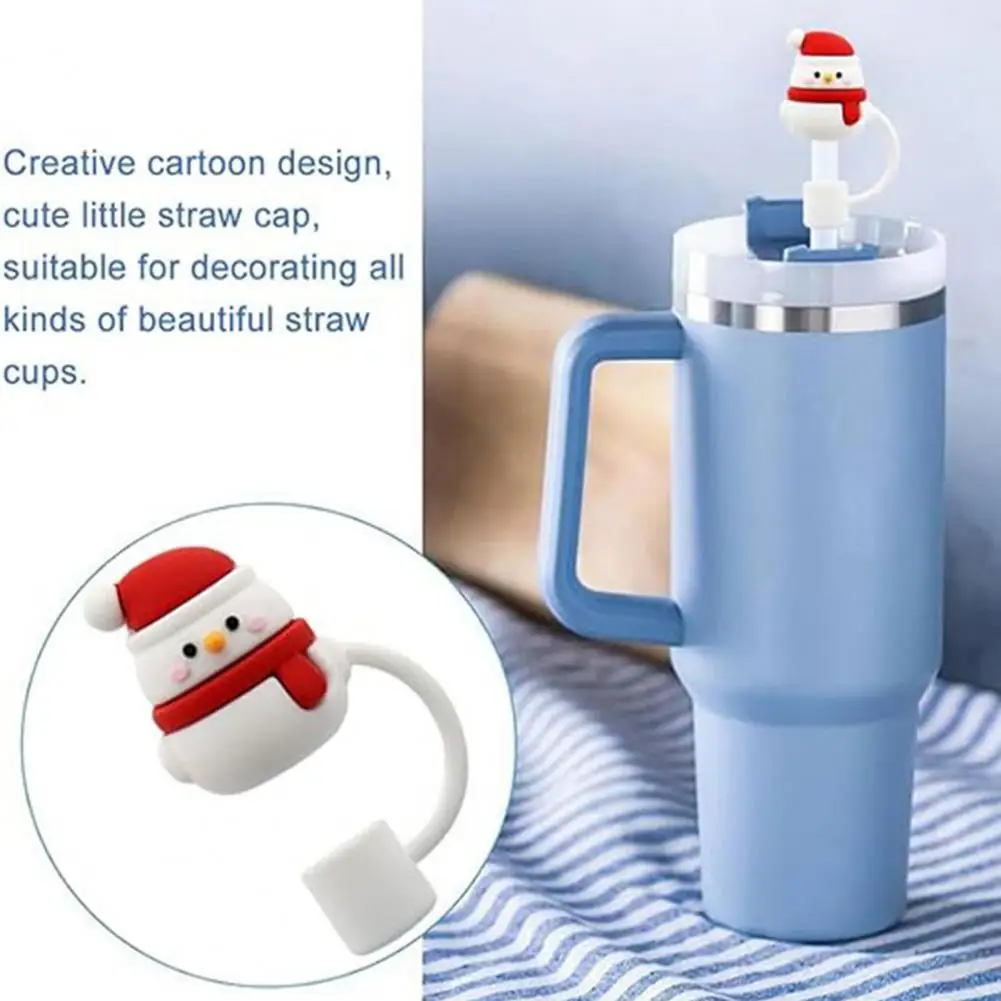 Christmas Straw Cover Cap for Cup Dust-proof Straw Hat Lid Festive Christmas Straw Toppers Santa Claus Snowman for Cup for Xmas