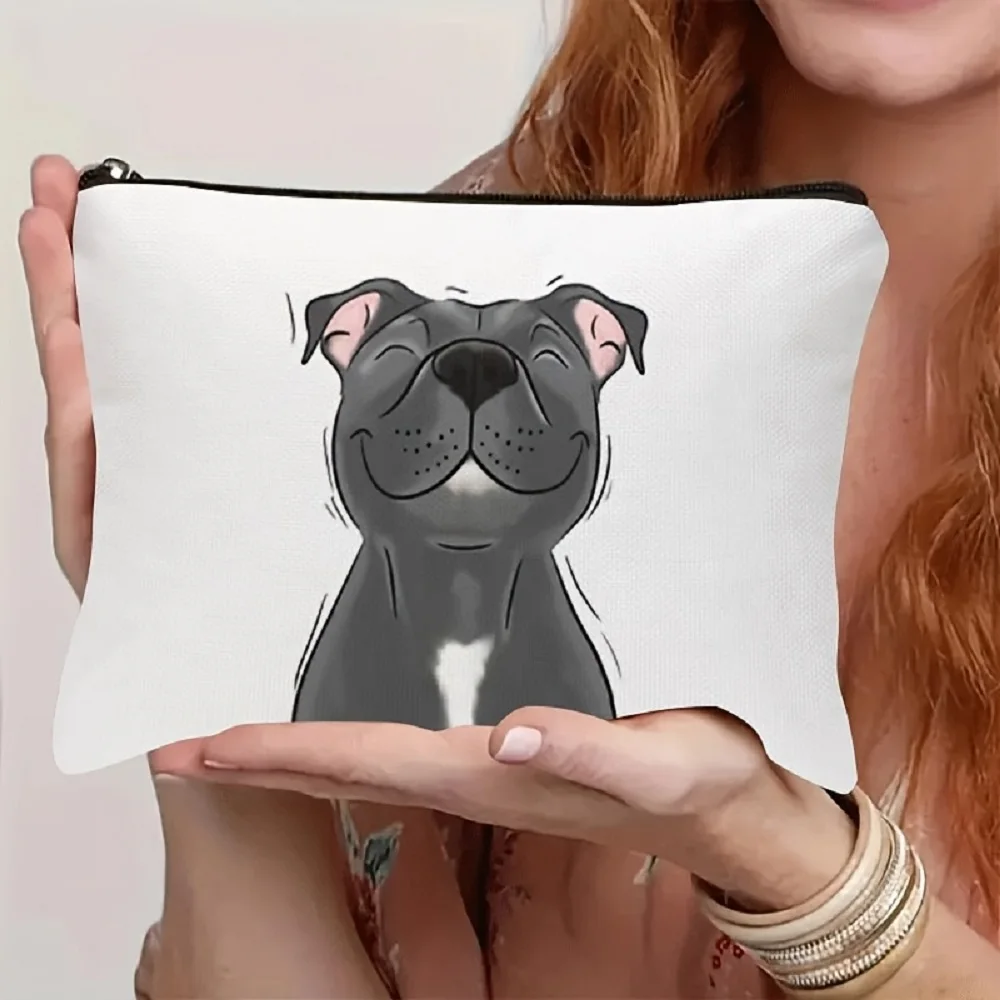 1 Piece Smiling Blue Staffordshire Terrier Makeup Bag - Multifunctional Zipper Pouch for Women, Perfect Travel Zipper Organizer, Fun Birthday Gift