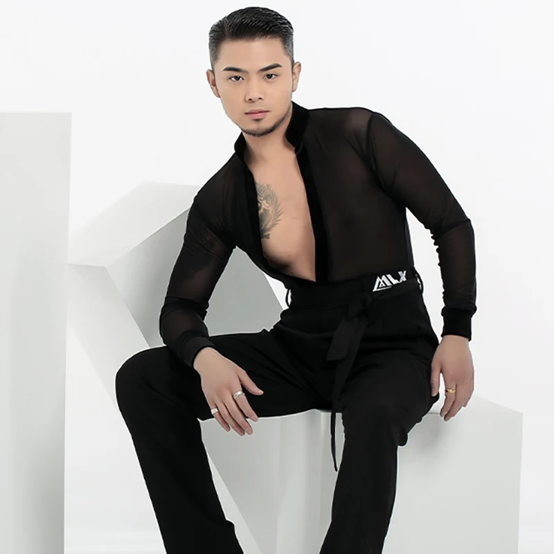 

New Male Modern Latin Dance Training Suit Professional National Standard Dance Clothes Adult Latin Dance Tops For Men DQS15572